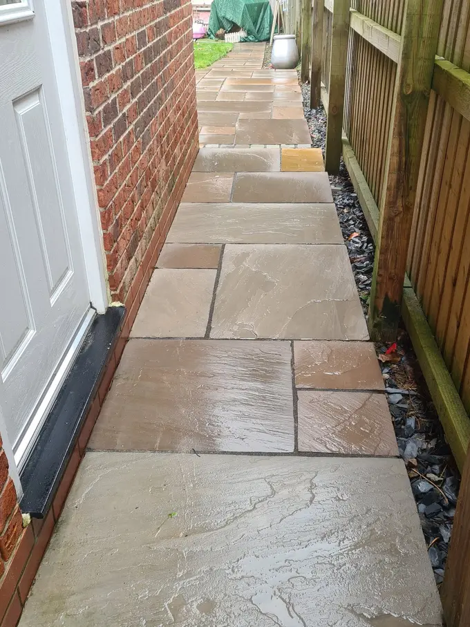 Sandstone path and steps washed back to their natural colour