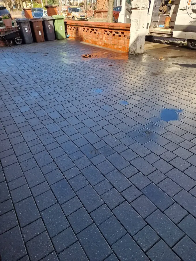 Charcoal block paving driveway pressure washed clean