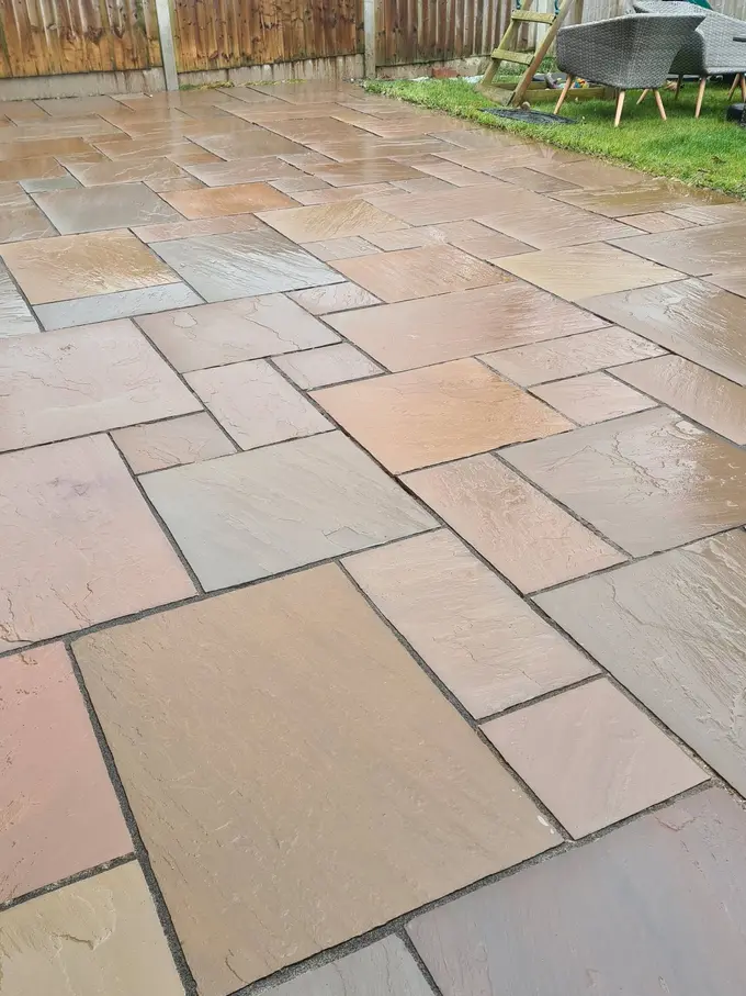 Indian sandstone patio washed back to its natural colour