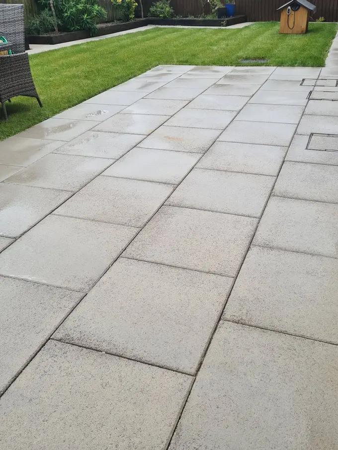 Sandstone patio cleaned back to colour