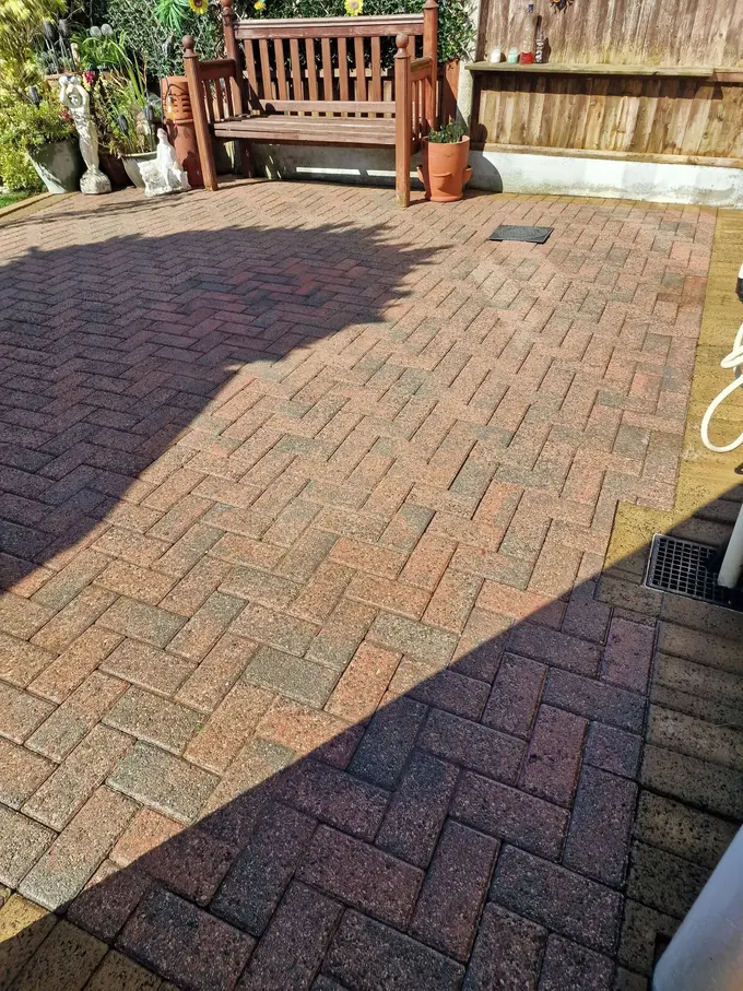 Large block paving driveway pressure washed clean