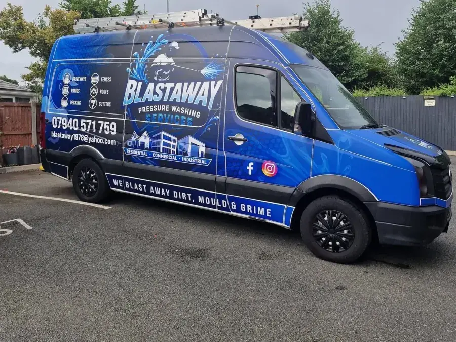 The Blastaway Pressure Washing Services van, covering Prescot and Merseyside